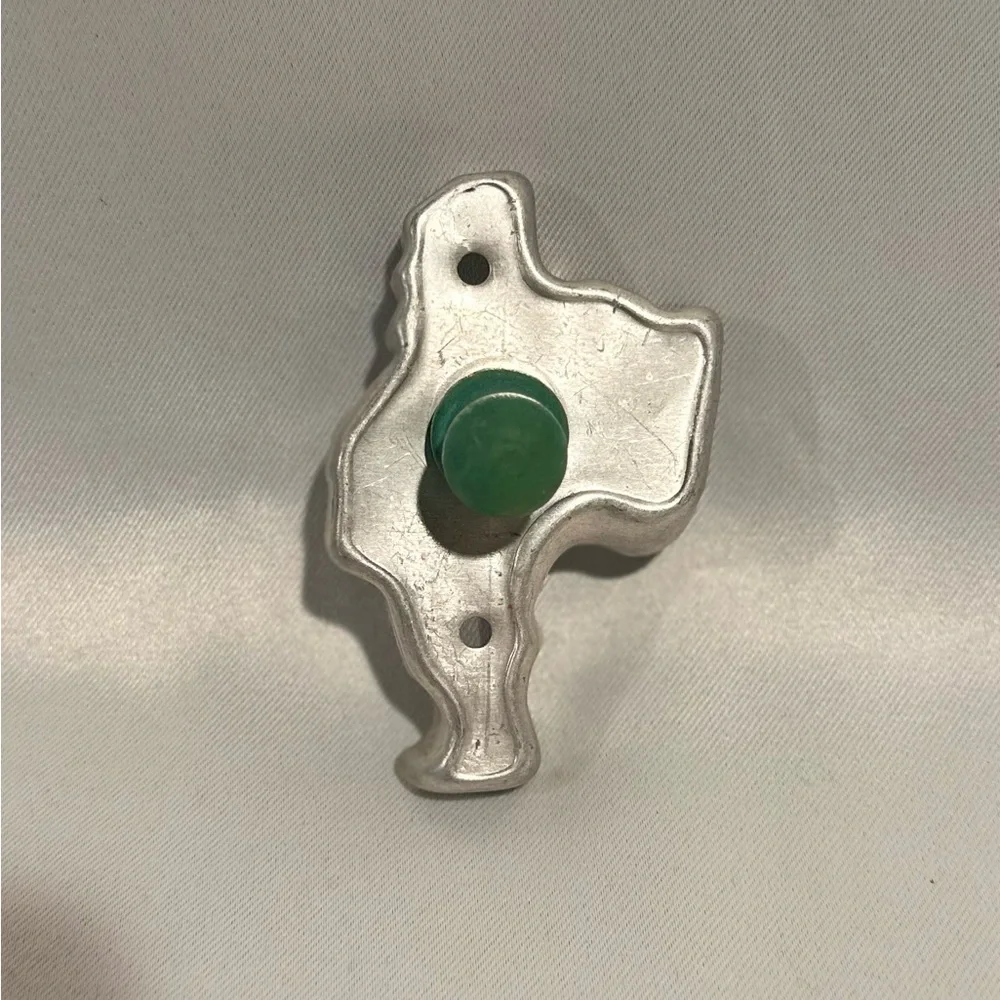 Vintage Aluminum Santa Cookie Cutter 40s Era Green Wood Handle Made in USA